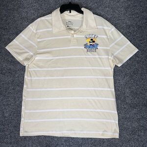 Disney Mickey Mouse Polo Shirt Men Large Beige Golf Casual Vacation Short Sleeve